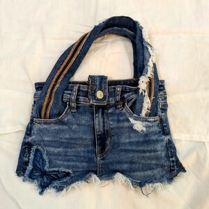 Upcycled Denim Blue Jean Tote Booty Bag with Denim Butterfly Patch Double Straps